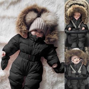 Skoki Baby Romper Płaszcz Zima Niemowlę Dziewczyna Boy Snowsuit Kapturem Plus Velvet Gruba Ciepła Kurtka Wózek Outerwear Kombinezon Born Clothe