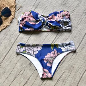 Kvinnors badkläder Tube Top Bikini Set Sexig Push Up Swimming Suit Bandage Bow Baddräkter 2021 Brasiliansk säljstrand slitage