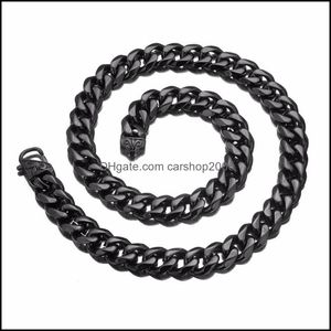 Colares pingentes j￳ias de joalheria vintage Black Color Curb Colar Chain Link Chain ou Bracelet Jewelry 15mm de largura 7-40 polegadas Stainless S