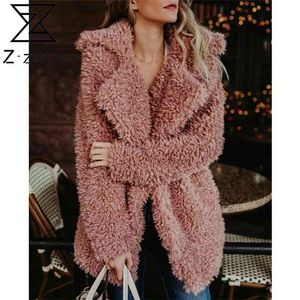 Kvinnor Coat Faux Fur Fashion Imitation Overcoat Långärmad Teddy Höst Vinter Plus Storlek 210513