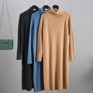 Gigogou Casual Loose Long Knit Mulheres Midi Vestido Outono Inverno Turtleneck Sweater Vestidos Grosso Christmas Christmas Vestido 211221