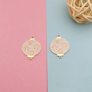 10pcs Chinese Style Enamel Flower Lantern Connectors Charms Metal Pendants Fit Earring Keychain Floating DIY Jewelry Accessories