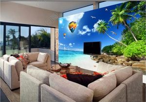 Carta da parati personalizzata 3D sfondi murali Sfondi blu cielo blu e nuvole bianche Spiaggia divano albero divano soggiorno TV sfondo carta cartelle decorazione della casa