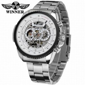 WINNER Men Casual Automatic Mechanical Watch Mens Stainless Steel Band Business Clock Fashion Design Dial Relogio Masculino 210517