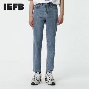IEFB дизайн синий прямой средней линии гладильные тонкие пригодные джинсы для мужчин весна лето высокая талия джинсовые брюки 9y6797 210524