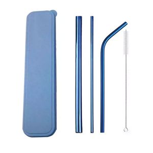 Top Fashion Colorful Reusable Straws Set High Quality 304 Stainless Steel l Material with Cleaning Brush Creative Gifts kitchen Accessories