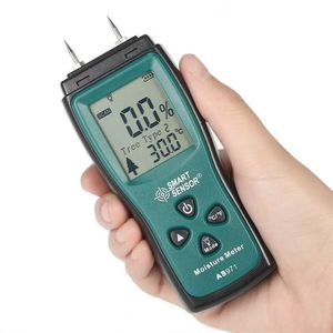 Handheld Two Pins Digital Wood Moisture Meter Wood Humidity Tester Timber Damp Detector with LCD Display Probe Range 2%~70% 210719