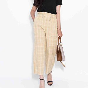 Temperament Plaid Wide Leg Pants for Women Spring Casual Loose Full Length Trousers Elastic Waist Pantalones Mujer 210514