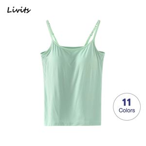 Kadınlar Tank-Üst Dahili Sutyen Yastıklı Gereçli Modal Push-Up Tops Camisesol Tüp Yelek Kolsuz Seksi Rahat Kore SA1003 210625