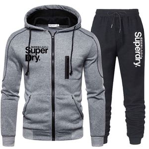 Jaqueta de vestuário dos homens de tracksuit + calça dois pedaços conjuntos Chandal Hombre Marca Tracksuits Sportswear Moda Moletom Com Capuz 211123