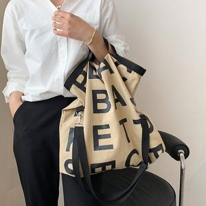 Fashion canvas womens bags literary retro large-capacity outdoor casual shoulder bag design letter printing lady handbag