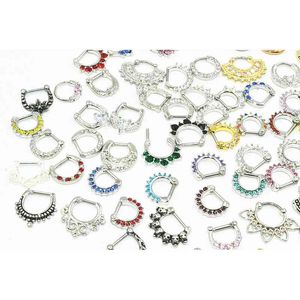 60pcs 14g/16g mix nose Clicker Hoop Septum Earring/Hoop Ring/Nipple Jewerly CZ Nose Ring body piercing jewelry Mix Styles