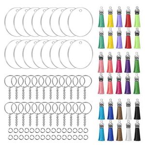 Null 120 Pieces Key Ring Acrylic Blanks Keychain Tassel Set Including Round Acrylic Keychain Blanks(2 Inch and 3 Inch) Key Rings H0915