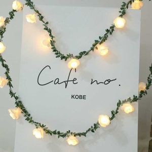 Rose Led Rattan Rose Flower String Light Garland Wedding Decoration Birthday Valentine Day Wedding Flowers Decoration for Wall Y0720