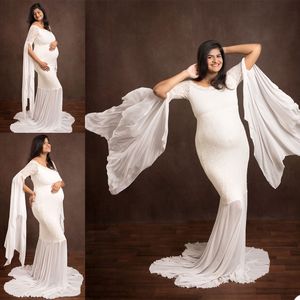 2021 Weiße Meerjungfrau Plus Size Schwangere Damen Umstandsnachtwäsche Kleid Spitzennachthemden für Fotoshooting Dessous Bademantel Nachtwäsche Babyparty