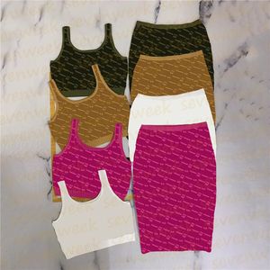 Full Letters Knitted Vest Dresses Sets For Women Fashion Designer Short Skirts Charm Ladies Slim Sexy Dress Two Piece