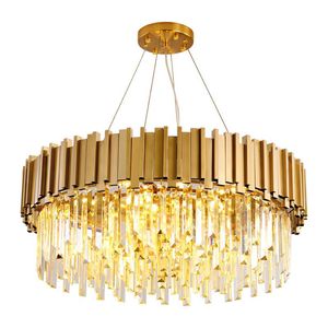 Runde goldene Kronleuchter Beleuchtung K9 Kristall Edelstahl moderne Anhängerlampe für Küchen Esszimmer Schlafzimmer Nacht Licht Licht