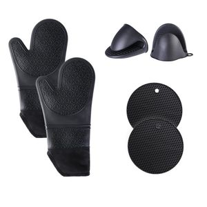 Mittas de forno de silicone e suportes de pote luvas resistentes ao calor com potholder para cozinhar cozinhar grelhar