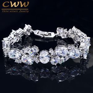 CWWZircons Stunning Oval African Cubic Zirconia White Gold Color Big Wide Bridal Wedding Bracelets Jewelry for Brides Gift CB001
