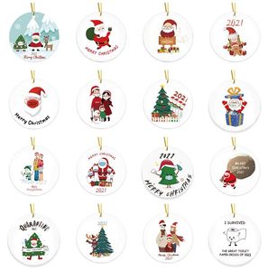 35 Stile Muster Weihnachten Keramik Anhänger Zubehör Kreative Party Ornamente Wärmeübertragung Druck DIY Keramik Ornament Runde Weihnachtsdekoration