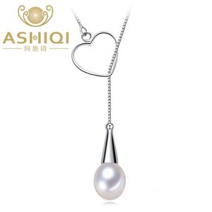 Ashiqi Real 925 Sterling Silver Coração Colar Pingente Natural Freshwater Pearl Jóias para mulheres Presente