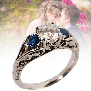 925 Silver White Blue Imitation Sapphire Ring Wedding Proposal Engagement Jewelry LXH