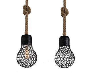 2021 Vintage rope pendant light edison bulb American Style metal cage lamp restaurant dining room lights industrial bar lighting