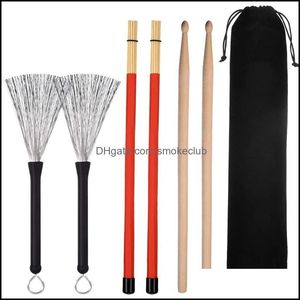 Esportes Ao Ar Livre Treinamento de Golfe Auxiliares 1 Par 5A Drum Sticks Clássico Maple Wood Drumsticks Definir Escovas De Fio Escova Retrátil e Rods D