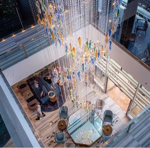 Özel LED Kristal Şelale Avize Büyük Standart Olmayan Mühendislik Tavan Lambaları Merdiven Sarkıt Villalar Otel Lobisinde Villalar Satış Merkezi Fikstür