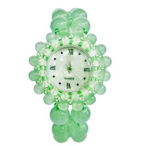 참신 쥬얼리 여성 손목 시계 녹색 옥 팔찌 Aventurine 쿼츠 밴드 소녀 시계 생일 기념일 선물