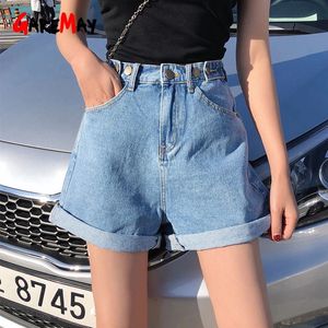 Denim shorts feminino clássico vintage alta cintura azul perna larga feminina verão calças de brim das senhoras para as mulheres 210428