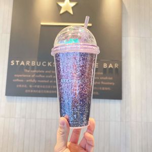 Wholesale sakura blossom starbucks cup for sale - Group buy New Starbucks Night sakura sequins straw cup purple gradual change cherry blossoms Arch cover coffee cup ml