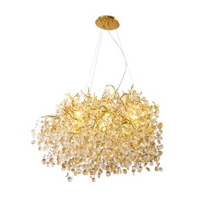 Modern Crystal Chandeliers Frosted Finish Tree Branch Chandelier Raindrop Ceiling Pendant Hanging Light Gold Chandelier for Dining Room Bedroom