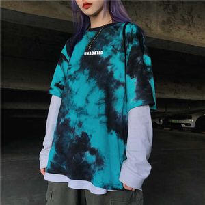 Koreanska toppar tees album hip-hop print hajuku tröja slips färgämne album kläder vintage punk tshirt feminina mode trend o-hals y0629