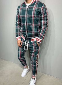 Men Sportsuits Gentlemen Tracksuit Zipper Fullset Jacket Suit Long Sleeve Stripe Coat Pants Gyms Casual Sets