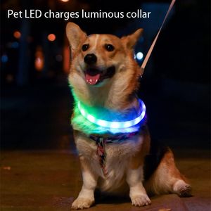 Colares de cão Lashes USB Carregamento LED Uma variedade de suprimentos de segurança noturna de cor Fornecedores brilhantes Colares de pet e grandes cães DIY ajustáveis