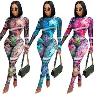Mesh Print Sexy Dwie klubowe 2 -częściowe stroje dla kobiecych streetwear