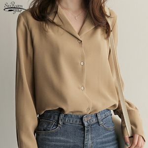 Spring Cardigan Women Blouses Vintage Solid White Chiffon Blouse Tops Long Sleeve Shirts Clothes Blusas Mujer 9379 50 210508