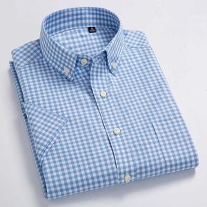 Summer Men Shirts Koszulki z krótkim rękawem 100% bawełna kratę Koszula Koreański Slim Casual Camisa Social Checkered Koszula Luksusowa Mężczyźni Odzież 210609