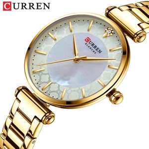 Curren relógios para mulheres nova moda relógio de quartzo com pulseira de aço inoxidável relógio fino feminino montre femme q0524
