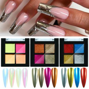 Nail Art Mirror Powder Solid Four Color Chrome Pigment Nail Glitters for Nail Art UV Gel Polishing Rose Gold Silver Metallic Colors