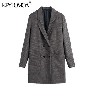 Cappotto blazer doppiopetto pied de poule moda donna Tasche manica lunga vintage Capispalla donna Chic Top 210416