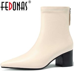 Spioste Toe Buty Kobieta Obcasy Jesień Zima Powrót Zipper High Boots Fashion Wedding Basic Ackle 210528