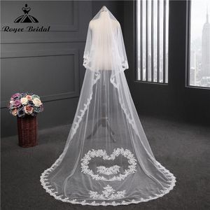Wholesale long red veil resale online - Bridal Veils Real Pos Meters White Ivory Red Long Cathedral Veil One Layer Appliqued Lace Edge Wedding Accessories