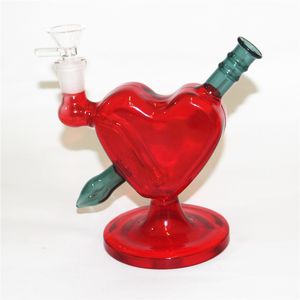 6 inch Heart Shape hookahs glass bong pink color dab oil rigs bubbler mini glass water pipes with 14mm slide bowl piece