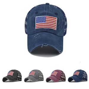 Party Hats USA Cowboy Hats Trump American Baseball Caps Washed Distressed US Flags Stars Mesh Cap Festive T2I52360