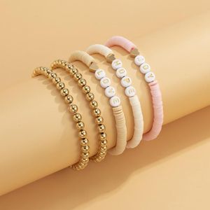 Charm Bilezikler Retro El Yapımı Kalp Mektuplar Boncuklu Bracelsts Kadınlar Için Bohemia Yumuşak Polimer Kil Altın Renk Boncuk Seti Plaj Takı