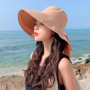 Wide Brim Hats Fashion Summer Women Solid Sun Hat UV Protection Bucket With Neck Flap Outdoor Traveling Beach Cap