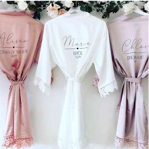 customize Mrs Satin lace Bridal Robe,honeymoon dressing gown,bridesmaid bathrobe,bride get ready peignoir,wedding proposal gift 210901