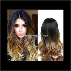 26 Polegadas Longo Ombre Marrom Cinza Loiro Alta Densidade Temperatura Para Mulheres Preto e Branco Cosplay Cabelo Ondulado Sem Glueless Perucas Awiny Rqbvi